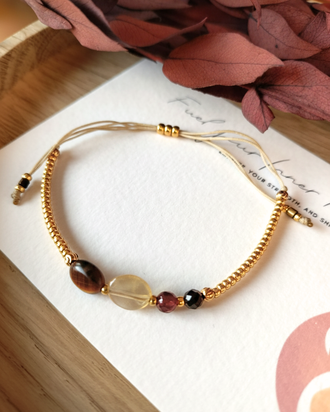 Innerfire Armband – Granaat, Carneool, Citrien & Tijgeroog