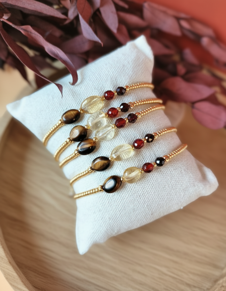 Innerfire Armband – Granaat, Carneool, Citrien & Tijgeroog