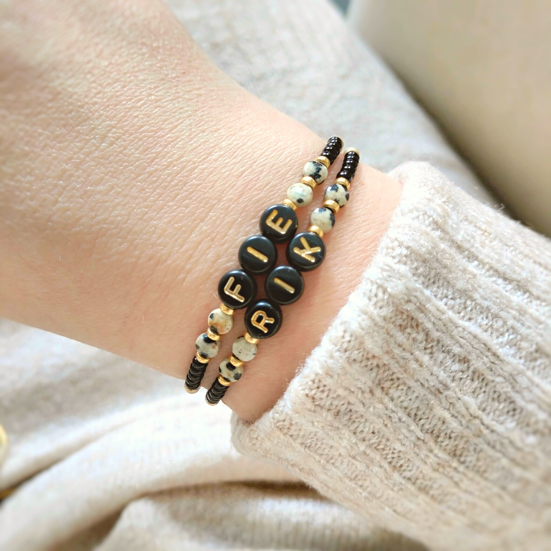 Naam Armbandje met Facet Dalmatiër Jaspis – Elegant, Uniek & Persoonlijk