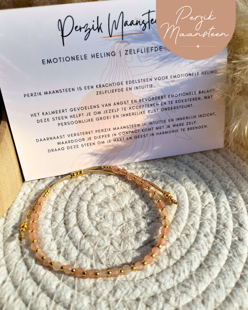 Perzik Maansteen Petite Armband – Fijn, Betekenisvol & Tijdloos