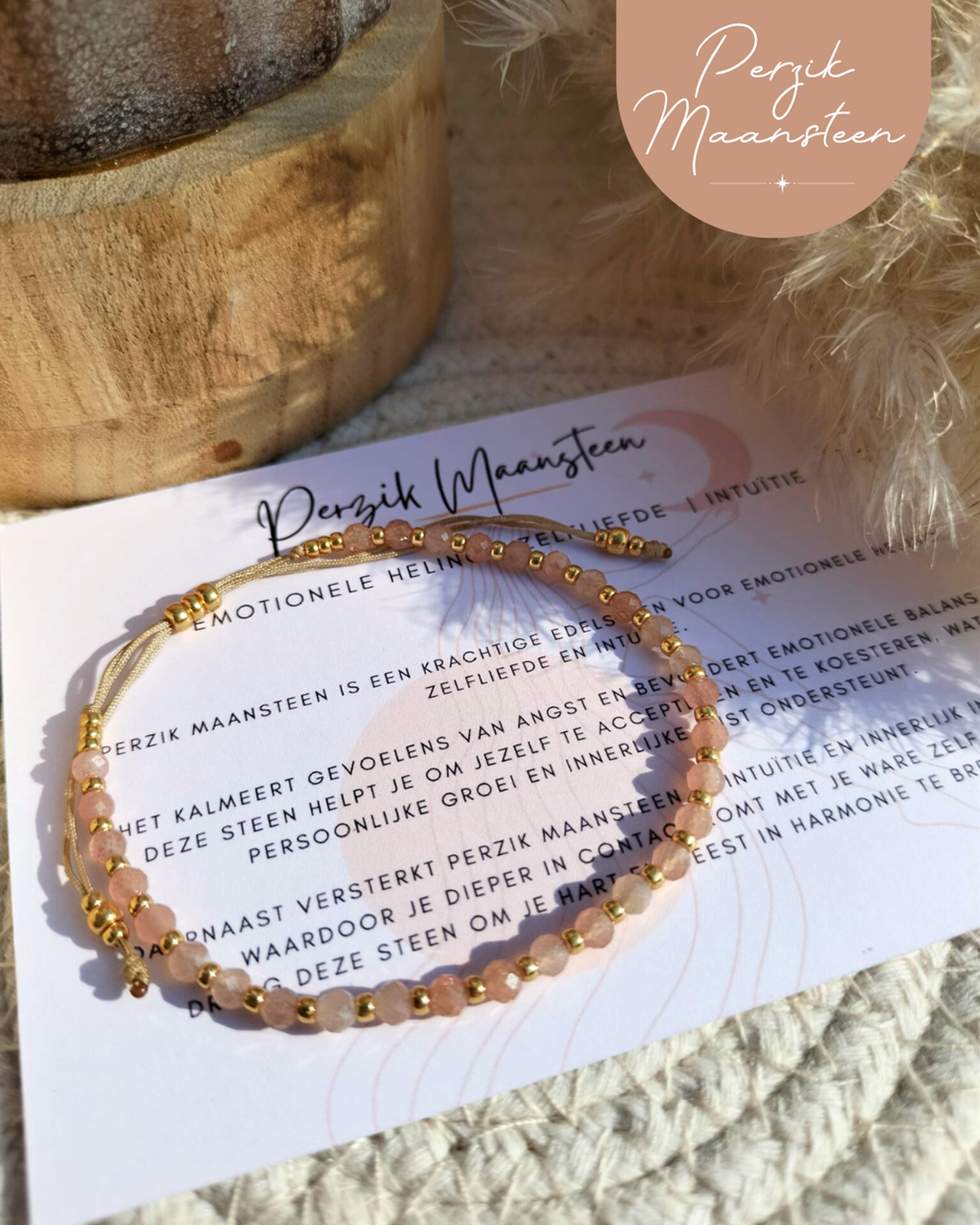 Perzik Maansteen Petite Armband – Fijn, Betekenisvol & Tijdloos