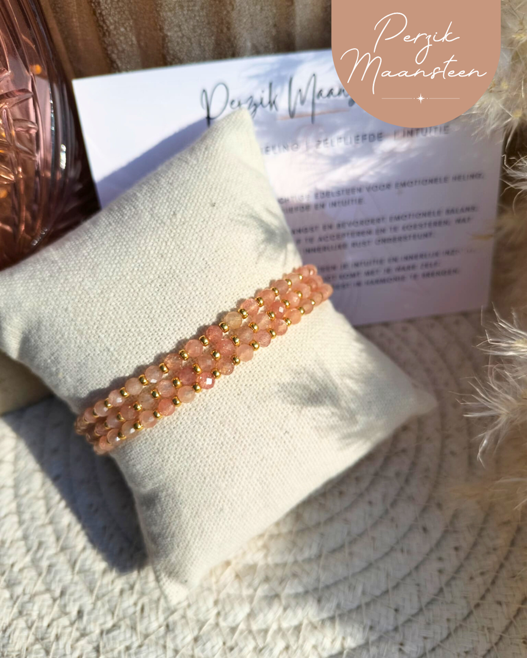 Perzik Maansteen Petite Armband – Fijn, Betekenisvol & Tijdloos