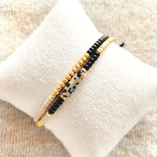 Set Miyuki Koord Armbandjes met Dalmatiër Jaspis Tube Kraal