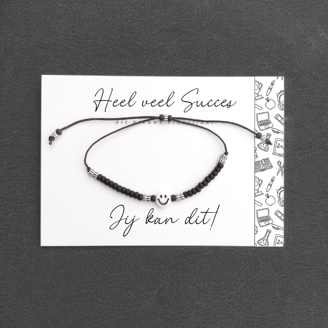 Wensarmbandje ‘Jij kan dit!’ – Back to School Zwart-Wit