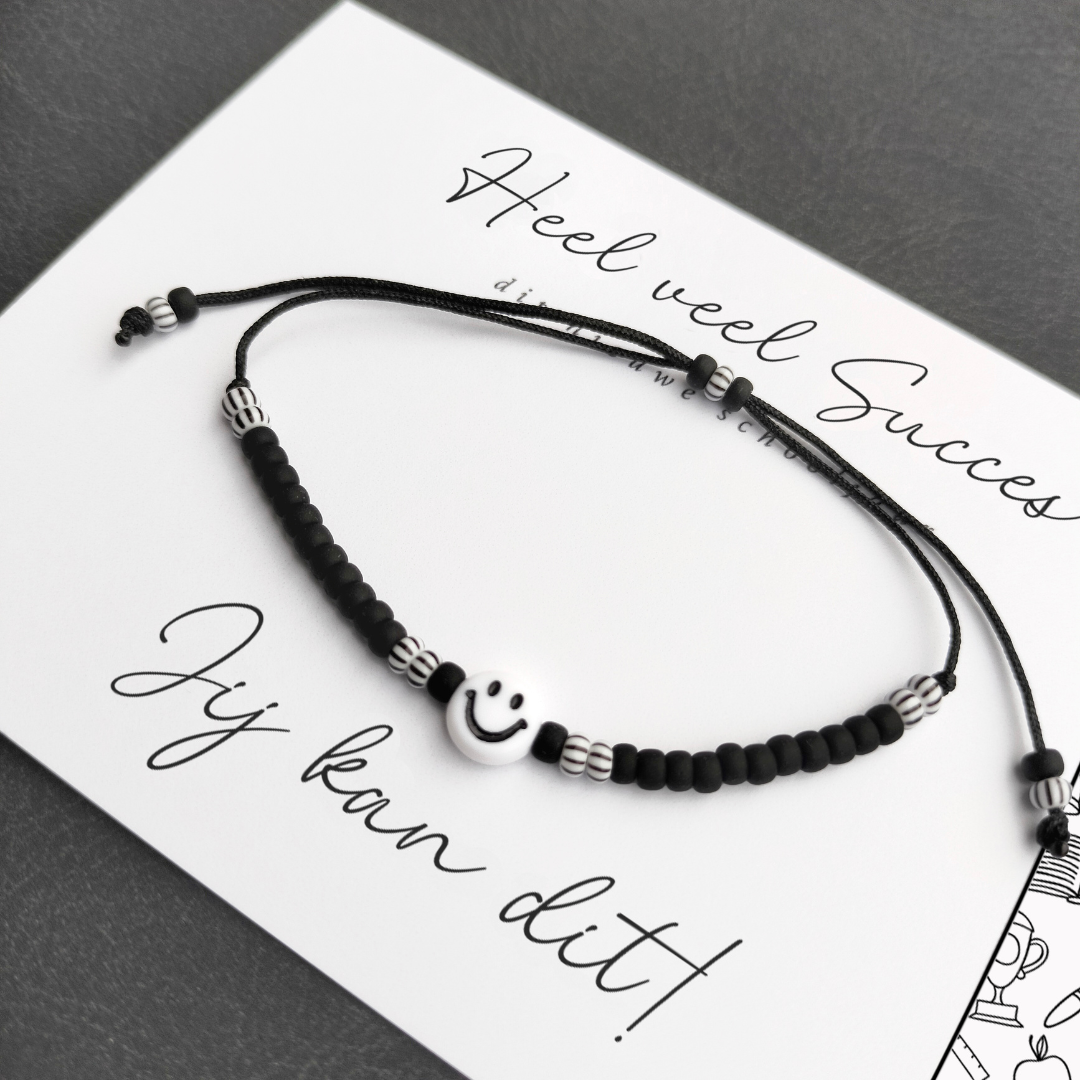 Wensarmbandje ‘Jij kan dit!’ – Back to School Zwart-Wit