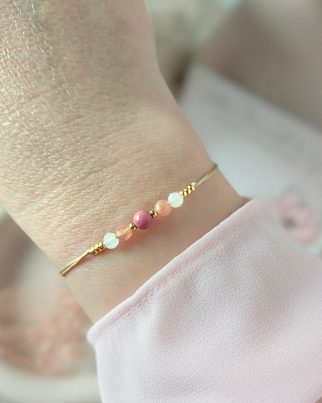 Allow Yourself to Grow Armband – Rhodoniet, Perzik Maansteen & Witte Maansteen