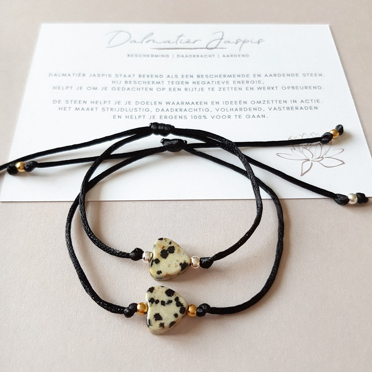 Satijnen Armband met Hartje van Dalmatiër Jaspis
