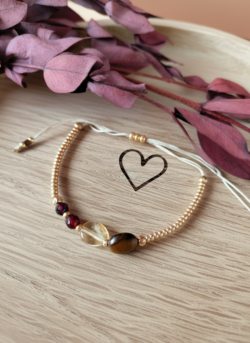 Innerfire Armband – Granaat, Carneool, Citrien & Tijgeroog