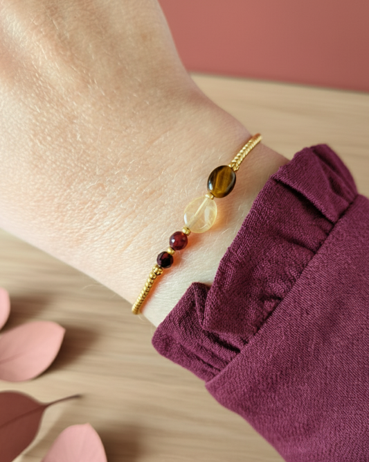 Innerfire Armband – Granaat, Carneool, Citrien & Tijgeroog