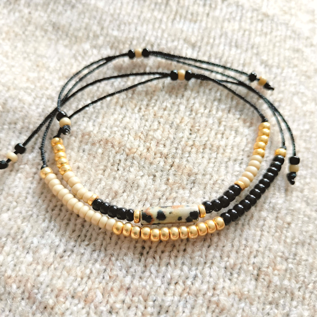 Set Miyuki Koord Armbandjes met Dalmatiër Jaspis Tube Kraal